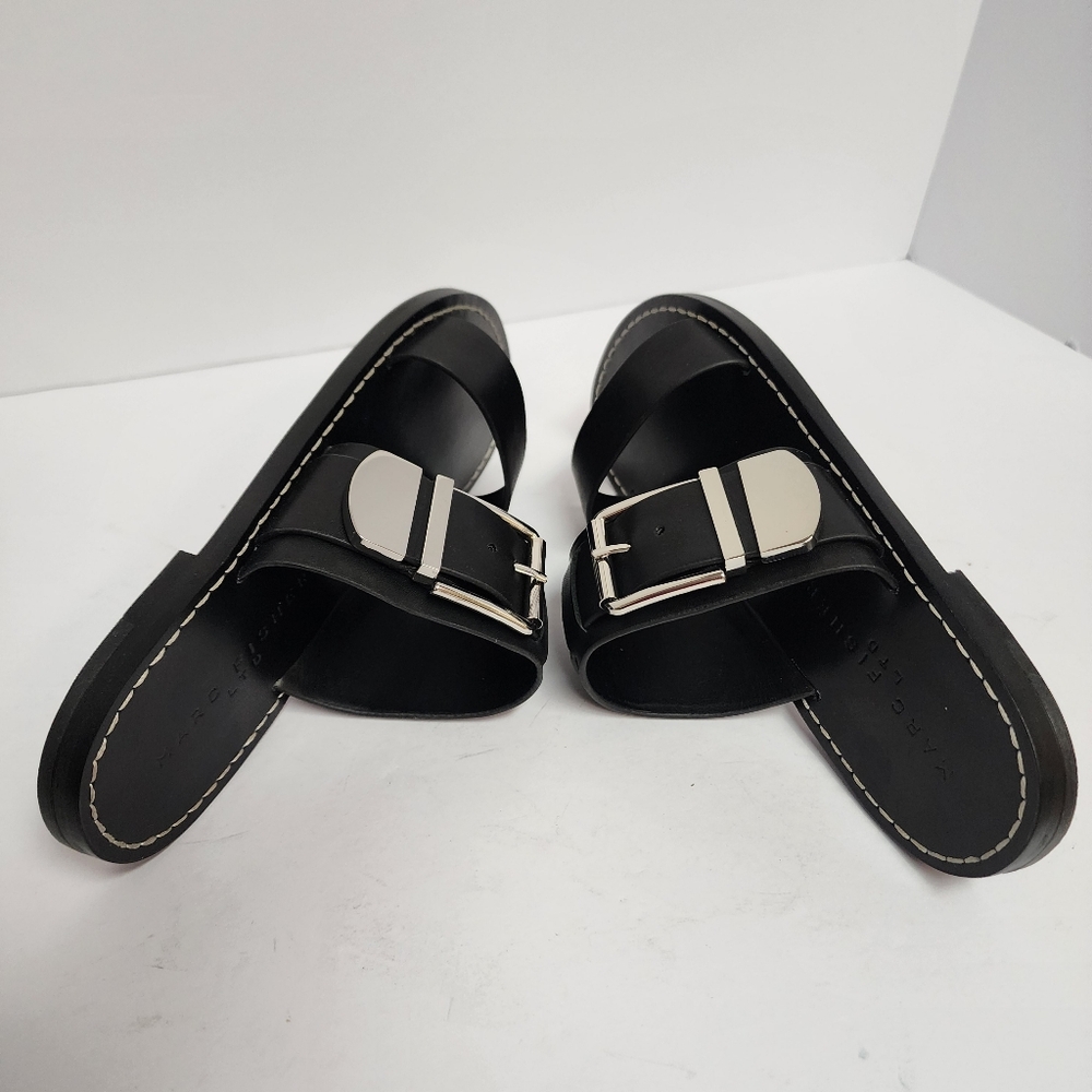 Marc Fisher Black Leather Double-Strap Women's Buckle Sandals Sz 6.5 - Picture 6 of 10